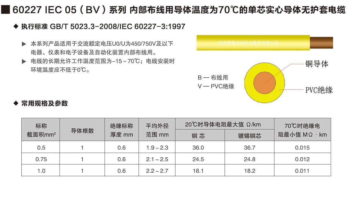 04-60227IEC05(BV)系列內(nèi)部布線用導(dǎo)體溫度為70℃的單芯實(shí)心導(dǎo)體無護(hù)套電纜-詳情